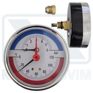 THERMOMANOMETER HORIZONTAL ? 80/6 bar +120°C, 1/4" (BACK THREAD) WITH VALVE REPLACEMENT 1/2"