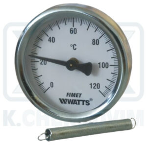 ΘΕΡΜΟΜΕΤΡΟ ΕΠΑΦΗΣ Φ63 ΜΕ ΕΛΑΤΗΡΙΟ 0+120 °C ΧΡΩΜΕ ΓΙΑ ΣΩΛΗΝΕΣ ΑΠΟ Φ30 ΕΩΣ Φ65