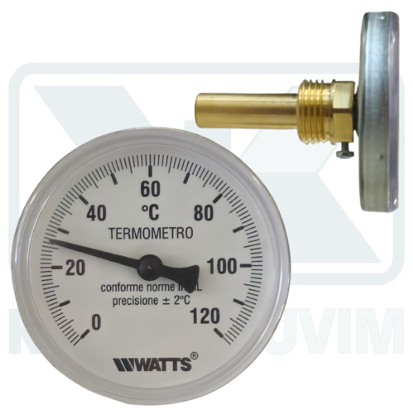 THERMOMETER ? 63 HORIZONTAL 0+120°C CROM. WITH CARTRIDGE HEATER BRASS 1/2" MALE L50 (BACK THREAD)