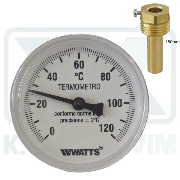 THERMOMETER ? 63 HORIZONTAL 0+120°C CROM. WITH CARTRIDGE HEATER BRASS 1/2" MALE L50 (BACK THREAD) - Image 2