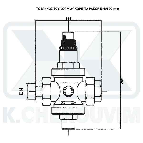 ΜΕΙΩΤΗΣ ΠΙΕΣΗΣ Β.Τ. ΟΡΕΙΧΑΛΚΙΝΟΣ 3/4" ΘΗΛ. ΘΗΛ. ΜΕ ΡΑΚΟΡ ΚΑΙ ΕΔΡΑ ΙΝΟΧ PN 25 - Image 2