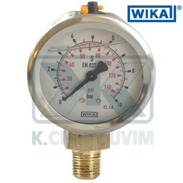 MANOMETER WIKA INOX-BRASS GLYCERIN VERTICAL ? 63/0+4 bar 1/4" (DOWN THREAD) ACCURACY ±1,6%