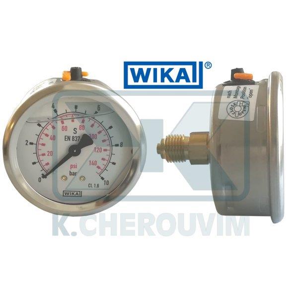 MANOMETER WIKA INOX-BRASS GLYCERIN HORIZONTAL ? 63/0+4 bar 1/4" (BACK THREAD) ACCURACY ±1,6%