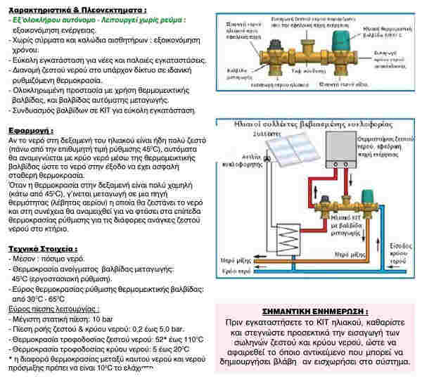 ΚΙΤ 1" ΓΙΑ ΠΑΡΟΧΗ ΖΕΣΤΟΥ ΝΕΡΟΥ ΑΠΟ ΗΛΙΑΚΟ ΚΑΙ ΛΕΒΗΤΑ ΜΕ ΒΑΛΒΙΔΑ BYPASS ΚΑΙ ΘΕΡΜΟΣΤΑΤΙΚΟ ΑΝΑΜΕΙΚΤΗ - Image 2