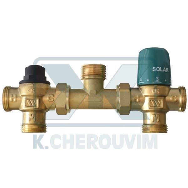 ΚΙΤ 1" ΓΙΑ ΠΑΡΟΧΗ ΖΕΣΤΟΥ ΝΕΡΟΥ ΑΠΟ ΗΛΙΑΚΟ ΚΑΙ ΛΕΒΗΤΑ ΜΕ ΒΑΛΒΙΔΑ BYPASS ΚΑΙ ΘΕΡΜΟΣΤΑΤΙΚΟ ΑΝΑΜΕΙΚΤΗ