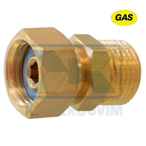 FITTING REVOLVING GAS WITH NUT 20X14/" LEFT X 1/2" MALE BRASS AND FIBRE WASHER BLUE