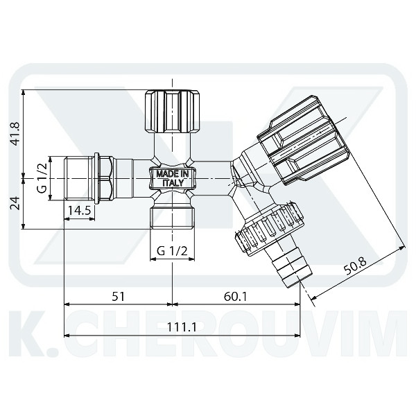ΚΑΝΟΥΛΑ ΔΙΠΛΗ 1/2"Χ3/4"Χ3/4" ΜΕ ΡΑΚΟΡ ΧΡΩΜΕ ALBERTONI - Image 2
