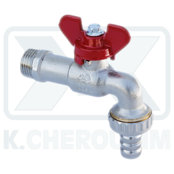 HOSE UNION BALL BIB COCK 1/2" WITH RED ALUMINIUM BUTTERFLY HANDLE