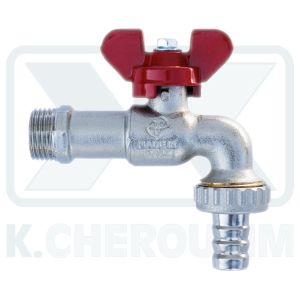 HOSE UNION BALL BIB COCK 1/2" WITH RED ALUMINIUM BUTTERFLY HANDLE - Image 2