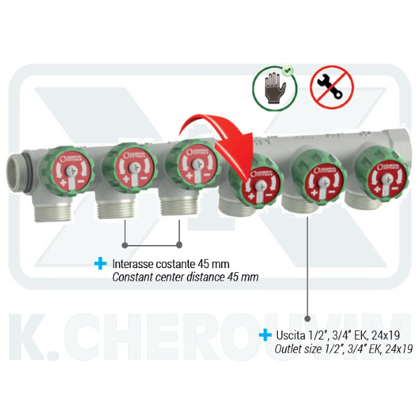 ΚΟΛΕΚΤΕΡ GF FLEXUS 1" Α.Θ. ΜΕ 2 ΔΙΑΚΟΠΤΑΚΙΑ 90° ΧΡΩΜΕ, ΕΞΟΔΟ 24x19, ΚΕΝΤΡΑ 45 mm, ΠΡΑΣΙΝΑ ΒΟΛΑΝ - Image 2