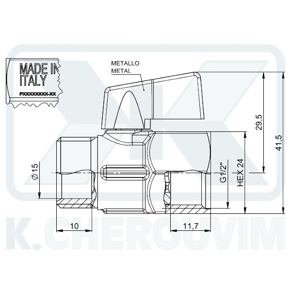ΔΙΑΚΟΠΤΑΚΙ ΜΙΝΙ EURO ΚΟΚΚΙΝΟ 1/2" ΑΡΣ. ΘΗΛ. ΧΡΩΜΕ ΣΦΑΙΡΙΚΟ ΜΕ ΜΕΤΑΛΛΙΚΗ ΛΑΒΗ - Image 2