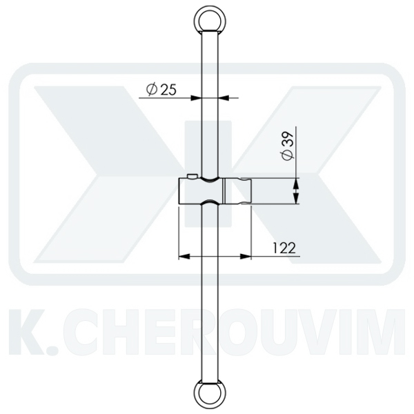ΒΕΡΓΑ ΝΤΟΥΣ "126" Φ25 ΜΕ ΣΤΑΘΕΡΑ ΚΕΝΤΡΑ ΒΑΣΗΣ 60 CM ΧΡΩΜΕ - Image 2