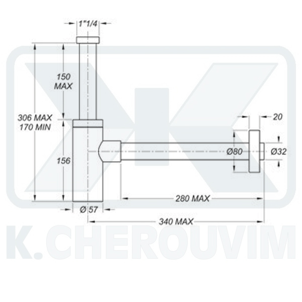 SIPHON CYLINDRICAL BLACK WASHBASIN 1"1/4 X ? 32 X L300 - Image 2