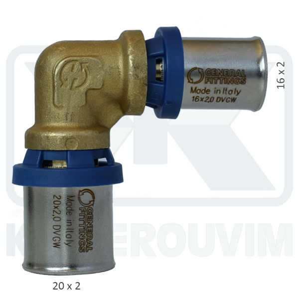 RIGID CONNECTION ANGLE Ø20 x 2,0 mm x Ø16 x 2,0 mm RIGHT. WITH COLD INOX 10 bar +90˚C