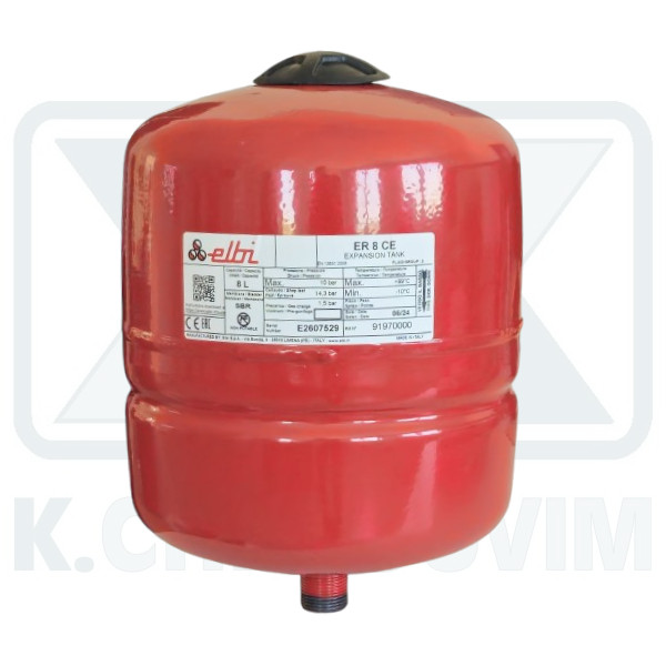 ΔΟΧΕΙΟ ΔΙΑΣΤΟΛΗΣ 8L ΚΟΚΚΙΝΟ ΚΑΘΕΤΟ 3/4" ΘΕΡΜΑΝΣΗΣ ΨΥΞΗΣ ELBI ER8-CE